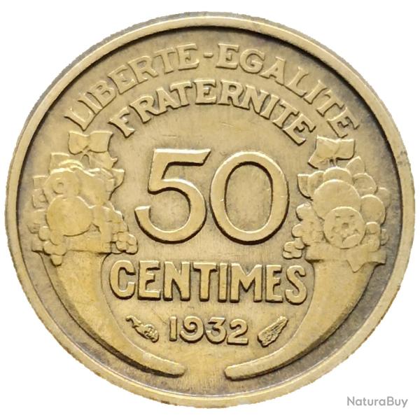 Monnaie France - 1932 9 et 2 ouverts avec raisin - 50 centimes Morlon Cupro (Grade : TTB)-Ref N0091
