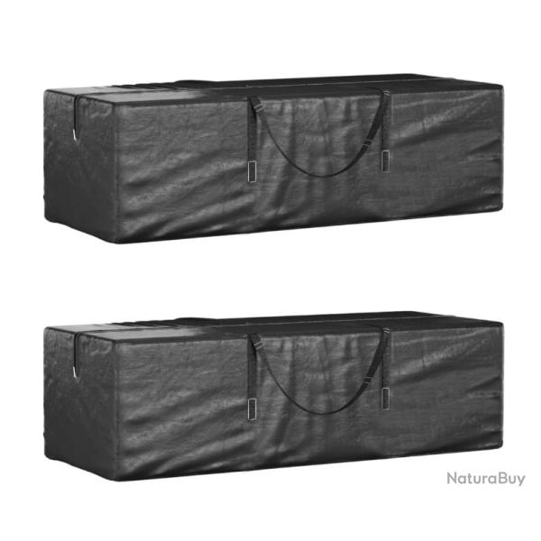 Sac rangement coussins jardin lot de 2 noir 135x40x55 cm PE pratique protection extrieur