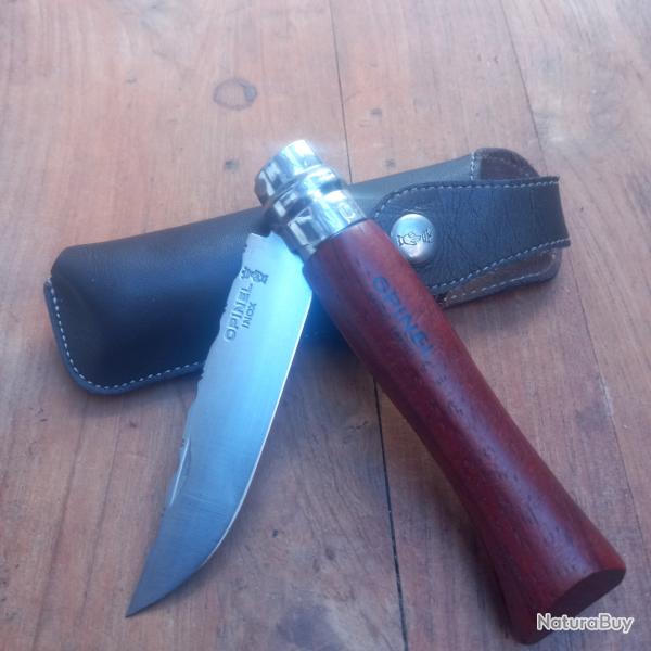 Joli Couteau OPINEL N9 INOX Manche en PADOUK avec tui en Cuir