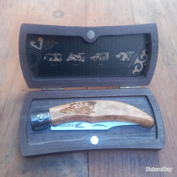 Joli Couteau Portuguais MARTINS PALACOULO INOX Manche en Olivier avec crin en Bois