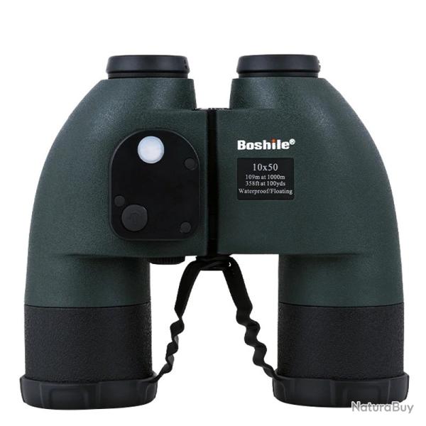 Jumelles Boshile 10x50 Etanches avec Boussole Tlmtre Prisme BAK4 Lentilles FMC Vision Vlaire Vert