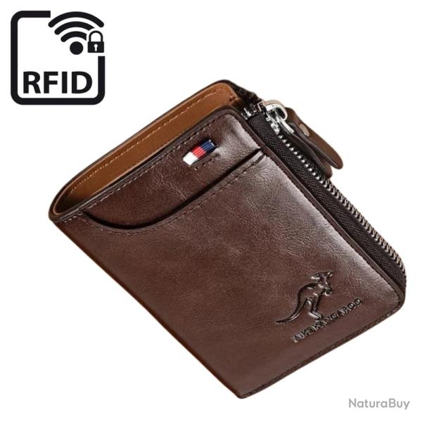 Portefeuille Marron Fonc� Homme S�curis� Protection Anti-RFID, Compact et Robuste - Envoi France