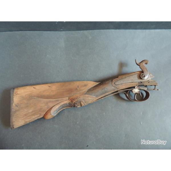 Pices fusil de chasse ancien poudre noire crosse bois sculpt
