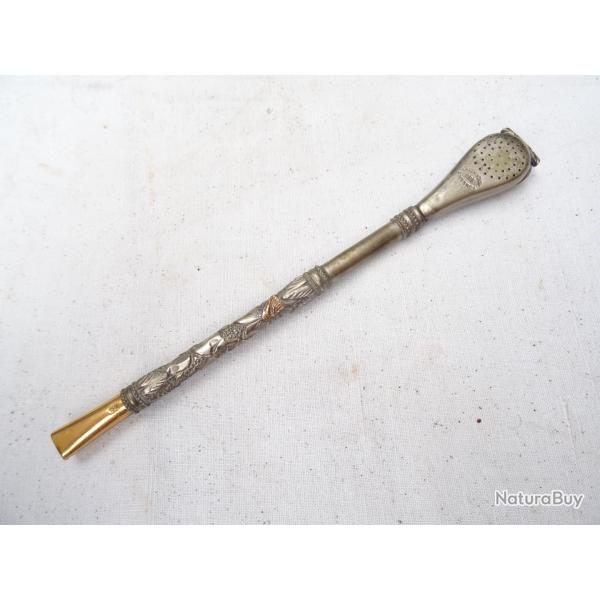 510- trs belle bombilla en argent ,sert a boire en filtrant le mat ,, embout en or massif 18K