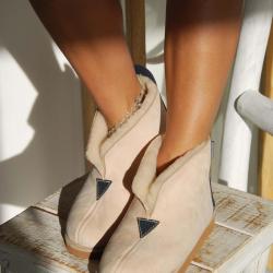 Chaussons Femme et Hommes chauds et hauts en peau d agneau beige naturel v