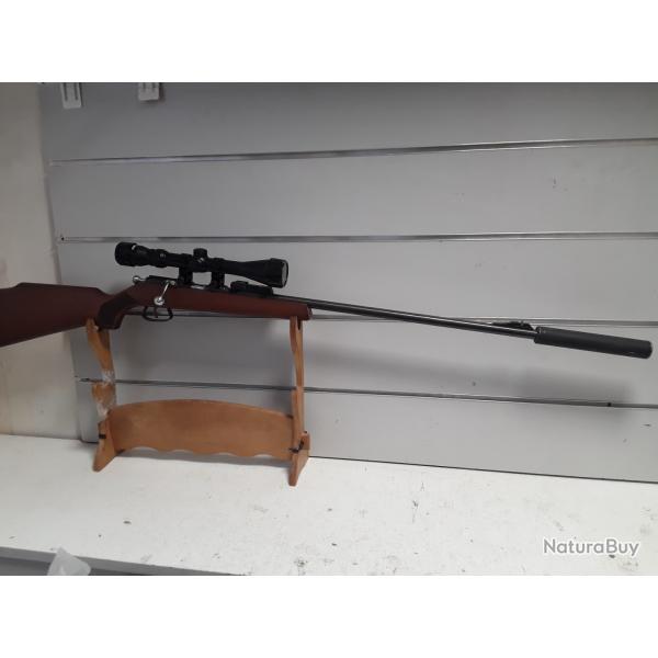 Carabine monocoup Manuarm cal.22lr bois can.58cm + lunette 3-9x40 + silencieux