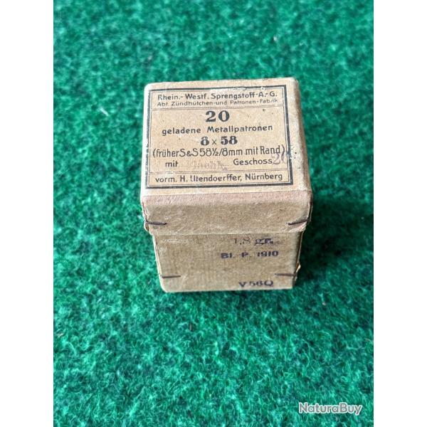BOITE VIDE  DE 20 CARTOUCHES  ALLEMANDES  DE  8 X 58   W W 1