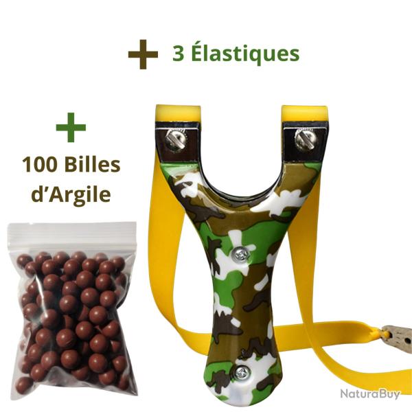 Lance-pierre Motif Camouflage ABS - Fronde avec 3 lastiques et 100 Billes Biodgradables - Loisirs