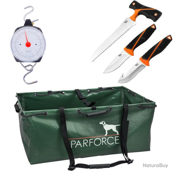 Pack chasse : Kit de d�pe�age, peson 200kg et bac � gibier souple