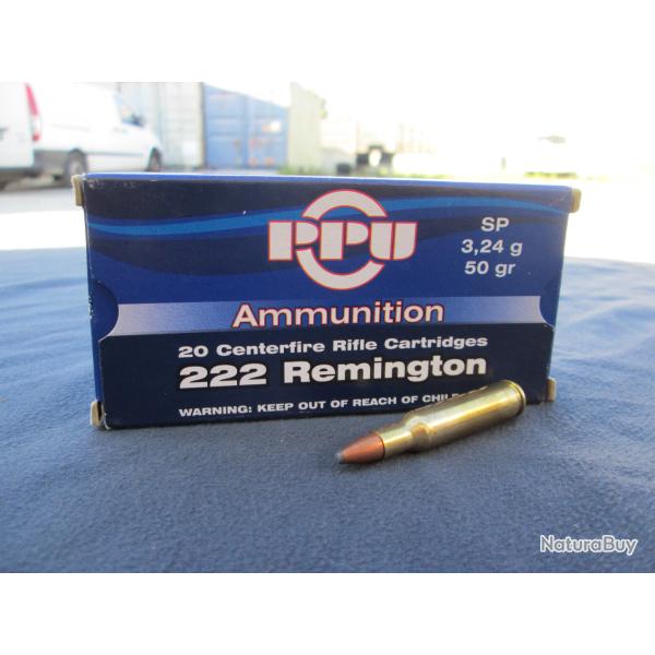 20 Cartouches en 222 REMINGTON 50 gr SP de PPU(Partizan)