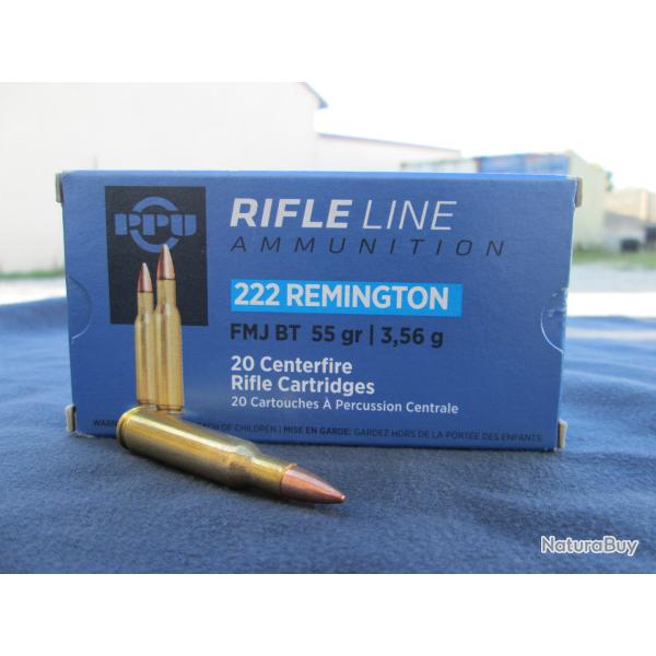 20 Cartouches en 222 Remington FMJ BT 55gr PPU Partizan