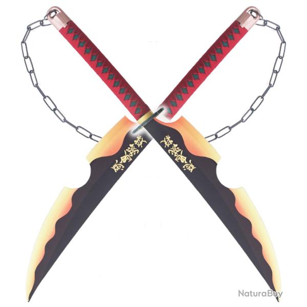 Demon Slayer Pack 2 Epees Tengen Uzui Lot 2 Epees en Acier Sabre Tengen Katana Cosplay Decoration Re