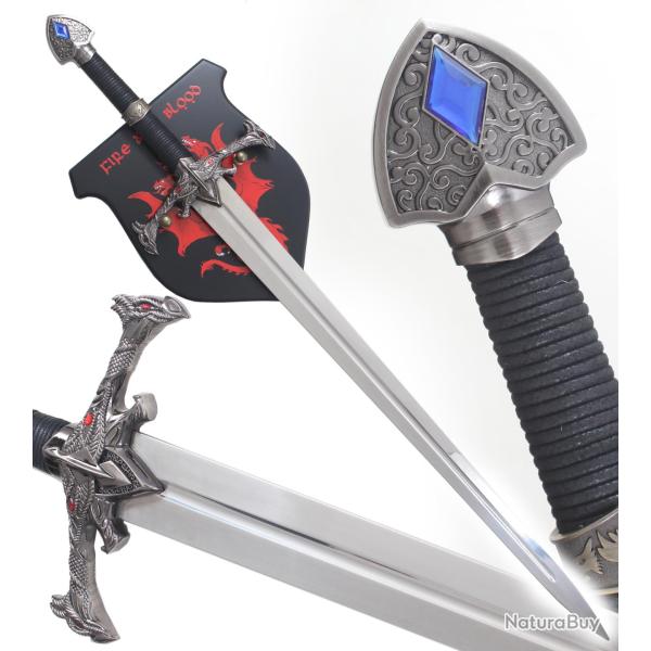 House of Dragon Epee Aegon Epee Replique Acier Blackfyre Book Edition + Support Bois Mural Replikswo