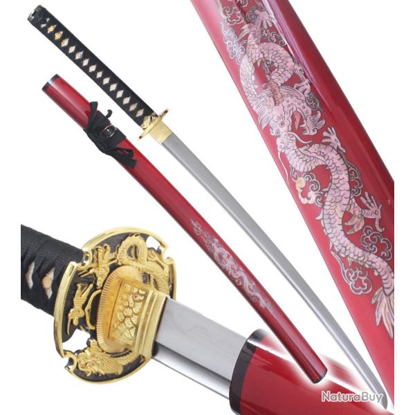 Bushido Katana Practical Sabre Tranchant Lame T10 Katana Dragon Rouge Epee Repliksword