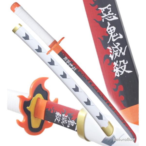 Demon Slayer Katana Kyojuro Rengoku Epee en Bois Kimetsu no Yaiba Sabre - 80cm Repliksword