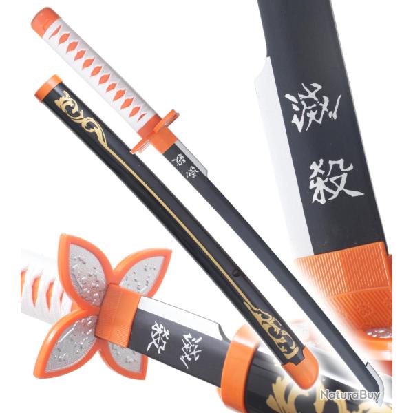 Demon Slayer Katana Shinobu Kocho Epee en Bois Kimetsu no Yaiba Sabre Black Edition - 80cm Replikswo