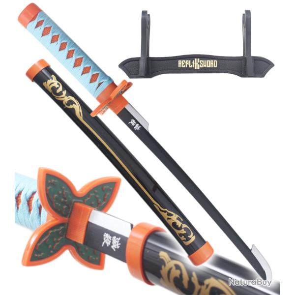 Demon Slayer Mini Katana Shinobu Kocho Epee en Bois Kimetsu no Yaiba Sabre Black Edition - 45cm Repl