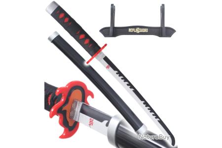 Katana En Bois Tanjiro Kamado V2 (Demon Slayer) - Longueur 80 Cm, Lame Peinte, Fourreau Inclus