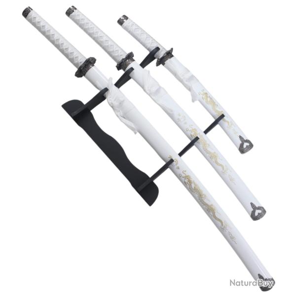 Set 3 Katanas en Bois Katana Wakizashi Tanto Epee Sabre Katana Japonais Katana Dragon White Edition