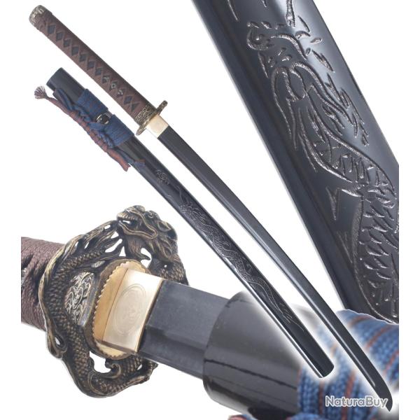 Danzan Katana Dragon Sabre en Bois Epee Entrainement Katana Japonais - Lame Bois Noire Repliksword