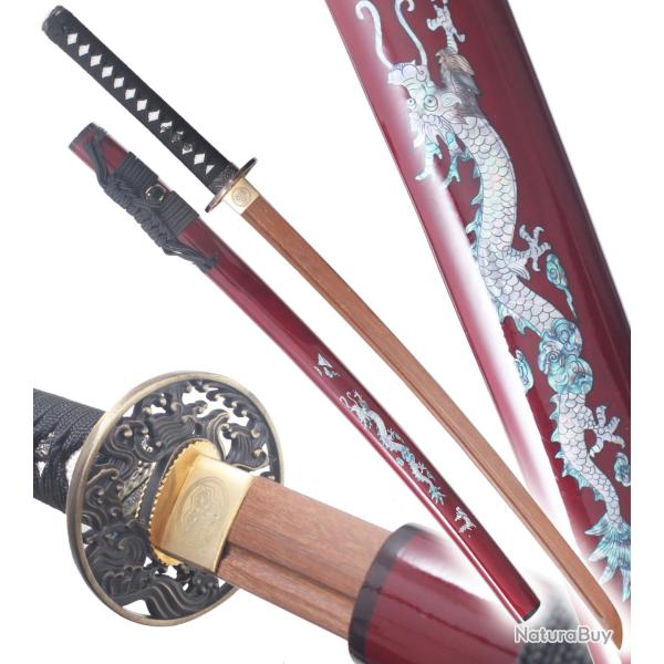 Danzan Katana en Bois Dragon Rouge Epee Sabre Katana Samourai - Lame Bois Wenge Repliksword