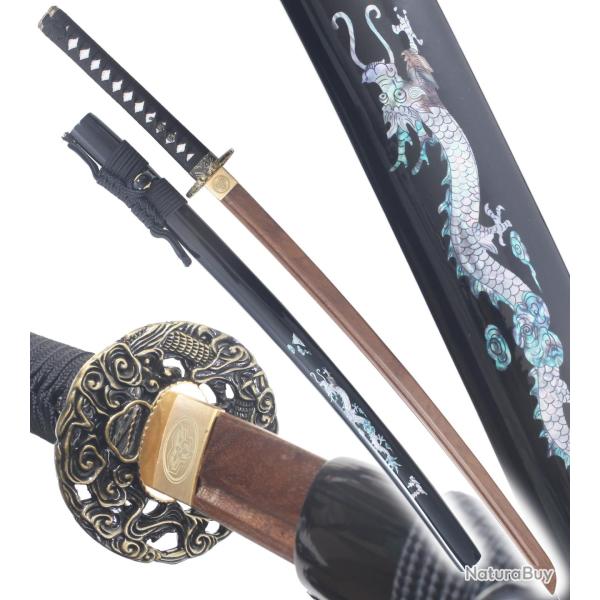 Danzan Katana en Bois Dragon Noir Epee Katana Sabre Japonais - Lame Bois Wenge Repliksword