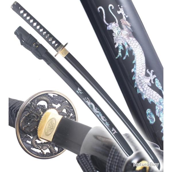 Danzan Katana de combat en Bois Dragon Noir Epee Sabre Katana Japonais - Lame Bois Noire Repliksword