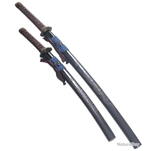 Pack Danzan Katana et Wakizashi en Bois Katana Japonais Sabre Epee Katana Dragon Entrainement