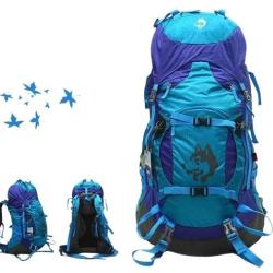 Sac &agrave; Dos Randonn&eacute;e Etanche 55 L Grand Volume Respirant et R&eacute;sistant Camping Trekking Bleu
