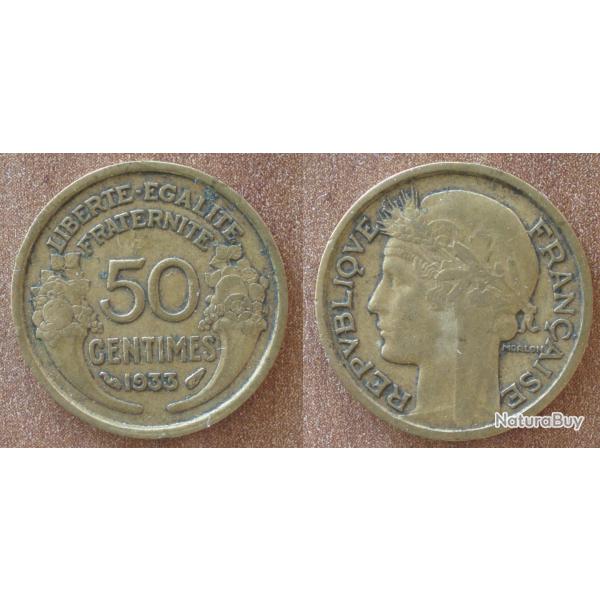 France 50 Centimes 1933 Piece Centime de Franc Francs