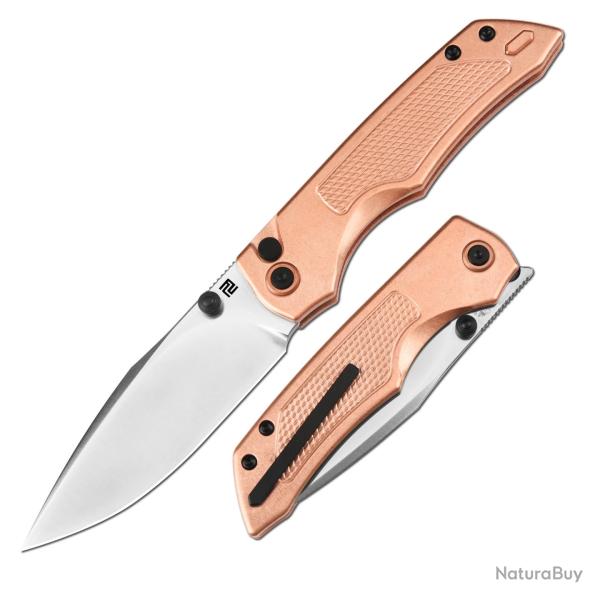 Couteau Artisan Wizard Copper Series Lame Acier S90V Manche Cuivre Button Lock IKBS ATZ1870GCO