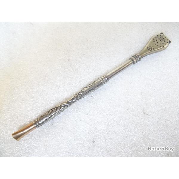 523- trs belle bombilla en argent ,sert a boire en filtrant le mat ,, embout plaqu or 18K