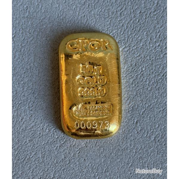 Lingot en or pur 999 - 50 g - num�rot� avec certificat - R�alis� par PAMP, fondeur Suisse,pour CPor