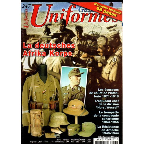 gazette des uniformes 247, r�sistance ard�che 1940-1944, dak, �cussons collet 1871-1918, rangers hoc