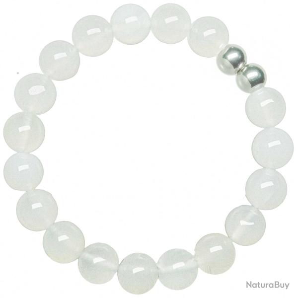 Bracelet en agate blanche - Perles rondes 10 mm