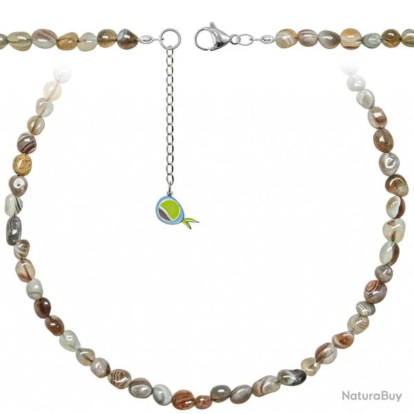 Collier en agate de Botswana - Perles roul�es 5 � 8 mm - 60 cm