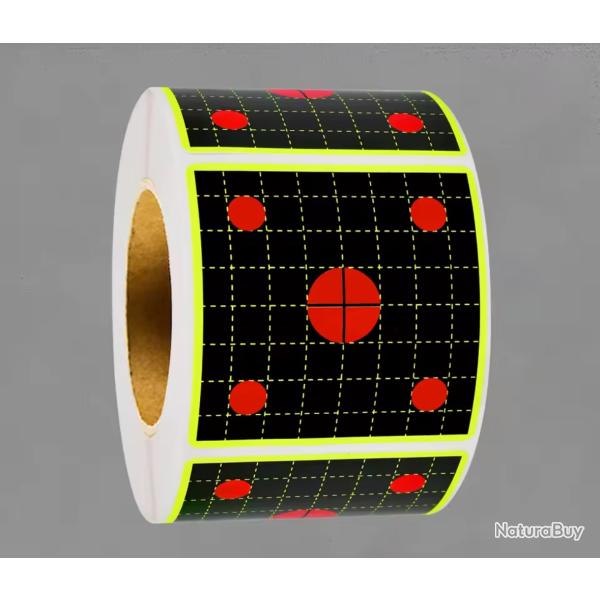 Rouleau 600 cibles carr de tir ractif autocollante. 3x200 cibles d'entranement carr