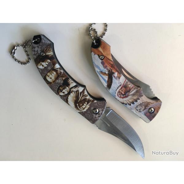 1 PETIT COUTEAU APACHES PLIANT DE POCHE LAME ACIER 7 CM MANCHE RESINE 9 CM CANIF LANIERE