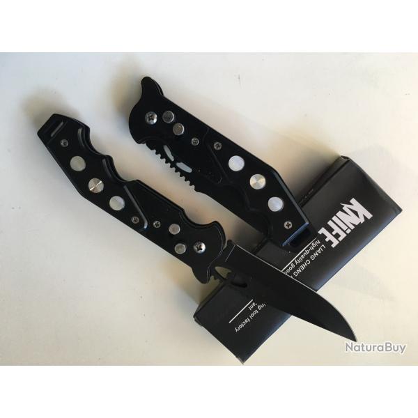 Couteau Automatique Lame Acier 9 Cm Manche Acier / Chrome 12 Cm Grav� Chasse P�che Bivouac