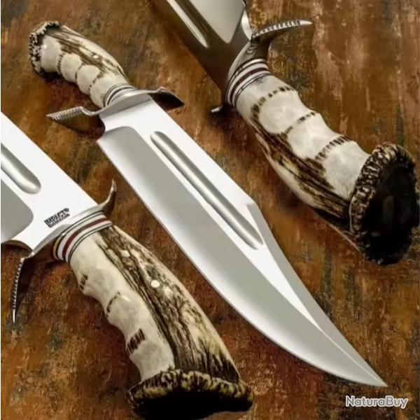 Magnifique couteau de chasse - Acier J2 - Bois de Cerf (3)