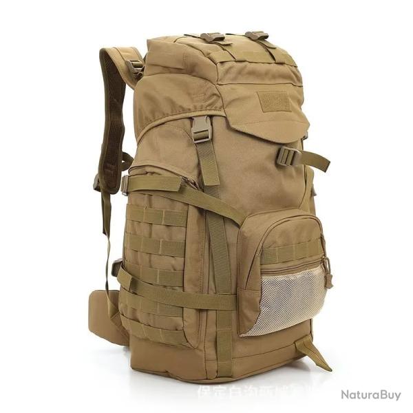 Sac  Dos Tactique Militaire Molle 60L Nylon Etanche Grande Capacit Randonne Chasse plein air Kaki