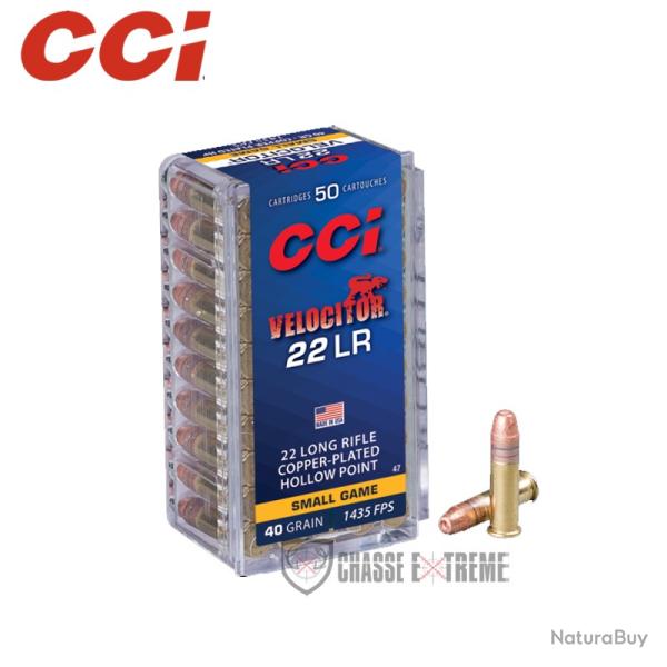 50 Munitions CCI Velocitor 40gr Cal 22lr Copper Plated Hollow Point