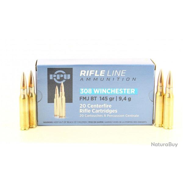 Boite de munition PPU/Partizan 308 FMJ BT 145GR 9.4G x100