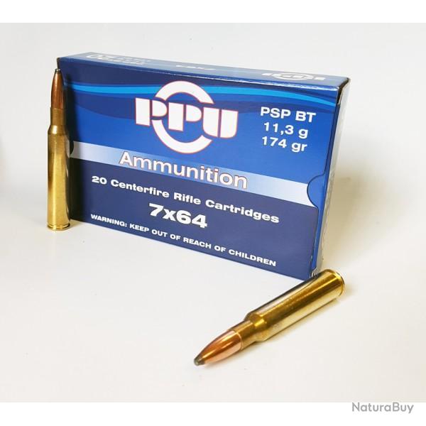 Boite de munition PPU/Partizan 7x64 PSP BT 174GR 11.3G x20