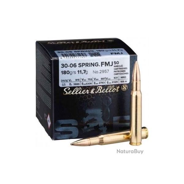 Boite de munition Sellier Bellot 30/06 Spring FMJ 180GR 11.7G x500