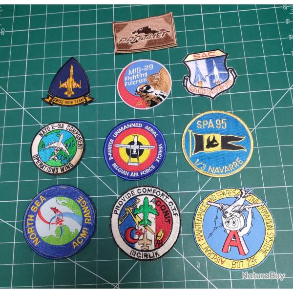 LOT DE 10 PATCHS, ECUSSONS TISSU, AVIATION , AERONAVALE, FRANCE ,USA