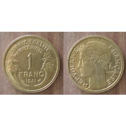 France 1 Franc 1941 Morlon Piece Tete de Laurier Francs