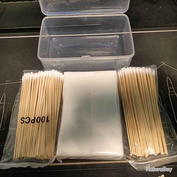 Patchs de nettoyage x500 pour canons + Coton-tiges rond x200