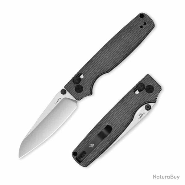 Couteau Kizer Original 2 Lame Acier Sandvik 14C28N Manche Micarta Noir Clutch Lock KIV36052SA1