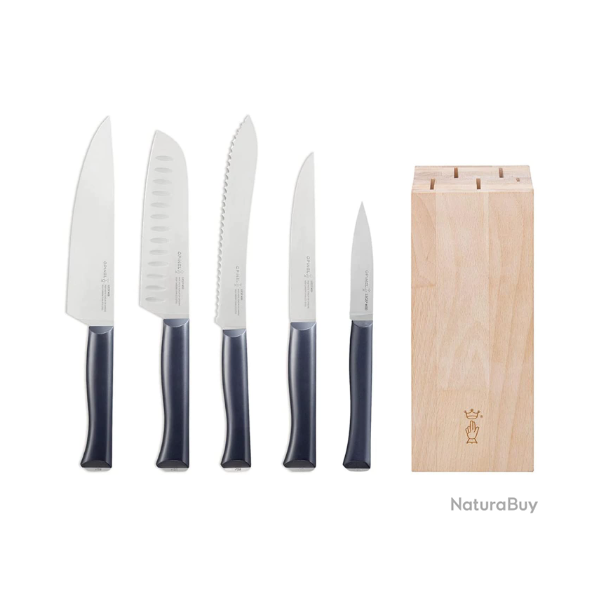 Opinel Intempora - Bloc en H�tre et 5 Couteaux de Cuisine